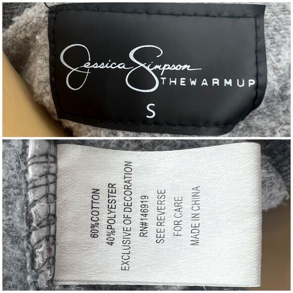 Jessica Simpson SMALL Gray The Warm Up Striped Shoulder Hoodie Sweater - Picture 6 of 6